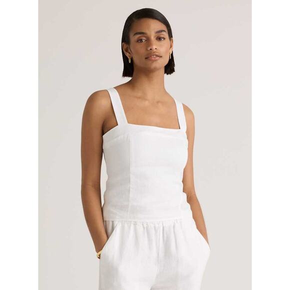 Quince White 100% Linen Top Women’s SZ SM Adjustable Strap Smocked Back - Picture 1 of 14